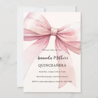 Pink bow cream Quinceanera Invitation