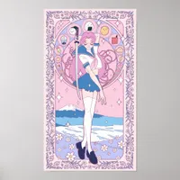 Japan Pink Anime Schoolgirl Art Nouveau Poster