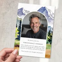 Forest Mountain Photo Sympathy Funeral Memorial Thank You Card