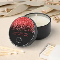 Red Faux Glitter Company Name Logo Christmas Black Mini Candle Favors