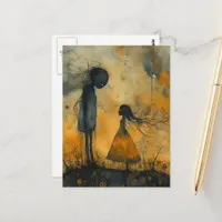 Dark Watercolor Couple in Love Postcard