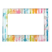 Rainbow Watercolor Stripes and Paint Splatters Magnetic Frame