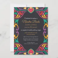 Black Floral Colorful Fiesta Boda Spanish Wedding Invitation