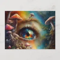 Eyeball in a magical fantasy mushroom forest postcard
