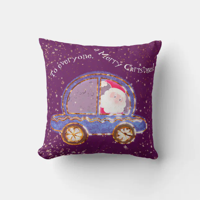 Santa in his car at Christmas Throw Pillow