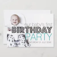 Our Baby Stylish Teal Birthday Party Invitation