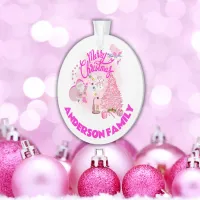 Monogrammed Pink Merry Christmas | Round Acrylic Ornament