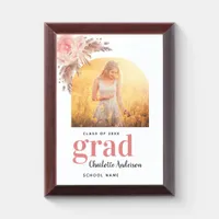 Graduation pampas grass blush pink floral photo award plaque