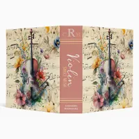 Wildflower Monogram | Violin Sheet Music Organizer 3 Ring Binder