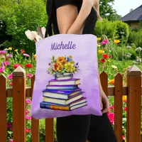 Pretty Vintage Books and Flowers Personalized Tote Bag