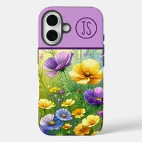 Yellow and Purple Wildflowers Monogrammed iPhone 16 Case