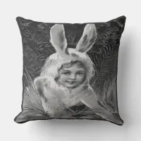 Vintage Easter Girl in Bunny Costume B&W, ZSSG Throw Pillow