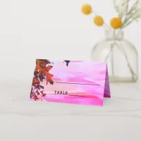 Autumn Leaves Orange Pink Swirl Wedding Table Place Card