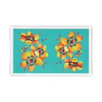 Harlequin Tricolor Sparaxis Floral Watercolor Acrylic Tray