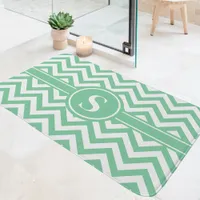 Mint Green And White Chevron Monogram Bath Mat