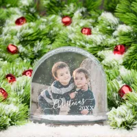 Two Photo Family Christmas 20XX Name Keepsake Snow Globe