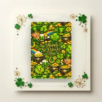Whimsical Leprechaun Gold Shamrock Festive Pattern Holiday Card