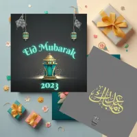 Blue Modern Eid Mubarak Card