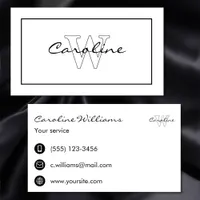 Simple elegant name monogram black white rectangle business card