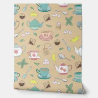 Tea Cups and Teapots English Tea Shop Decor Wallpaper