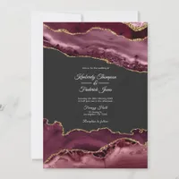 Burgundy and Gold Agate Stone Wedding Invitation