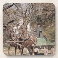 Two Horse Team and Wagon Beverage Coaster