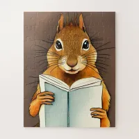 Cute Sketch Watercolor Squirrel Reading a Book Jigsaw Puzzle