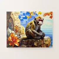 Gibraltar monkey sitting on rocks in spain jigsaw puzzle