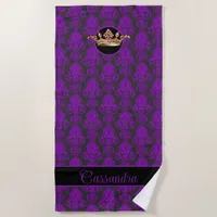 Elegant, Vintage, Victorian Damask Personalized Beach Towel