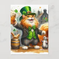 Adorable Ginger Cat and a Mouse With Beer St. Pats Postcard