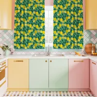 Lemons Leaves On Green Kitschy Kitchen Curtains