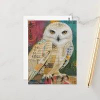 An adorable owl mixed media collage postcard