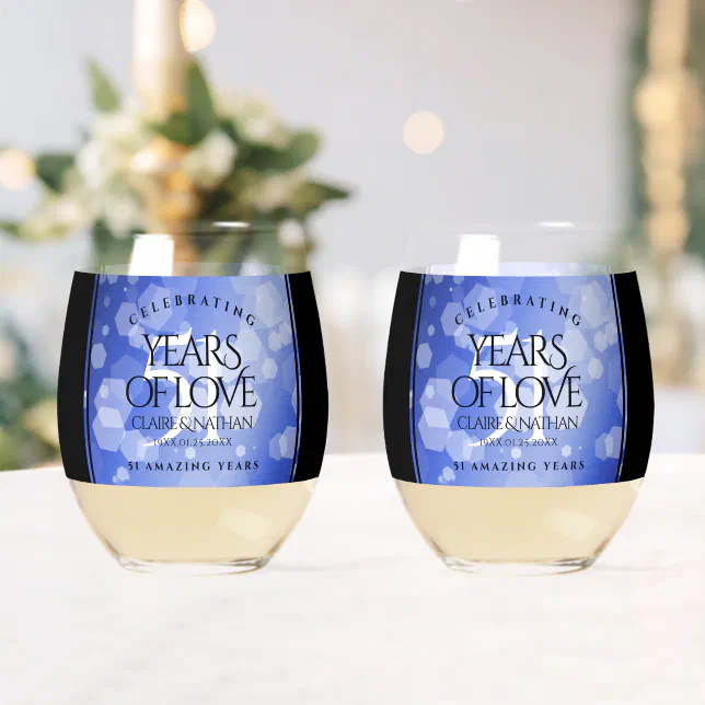 Elegant 51st Sapphire Wedding Anniversary Whiskey Glass