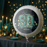 Chic Vibrant Teal and Gold 80th Birthday Balloon