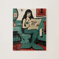 Mid Century Sea Siren on Toilet Reading Newspaper Jigsaw Puzzle