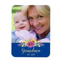 New Grandma Vibrant Flowers on Bright Blue | Photo Magnet