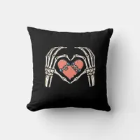 Skeleton Hand Heart Skateboard Valentines Day Funn Throw Pillow