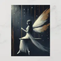 Fairy in a White Dress on a Swing Fantasy Art Postcard