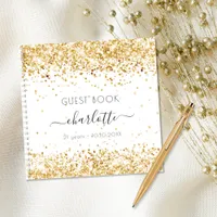 Guest book birthday white gold glitter monogram