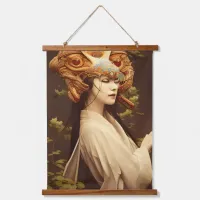 Vintage Japanese Woman Dragon Headpiece Fantasy Hanging Tapestry