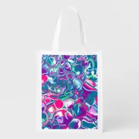 Pink and Blue Abstract Fluid Art  Grocery Bag