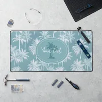 Hawaiian Palm Tree Silhouette Pattern Teal ID1093 Desk Mat