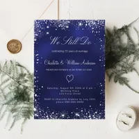 Navy blue silver vow renewal wedding invitation