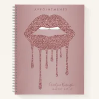 Rose Gold Dripping Glitter Lips Makeup Appointment Notebook