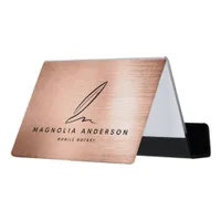 Mobile Notary Quill Rose Gold Brushed Metal  Desk Business Card Holder