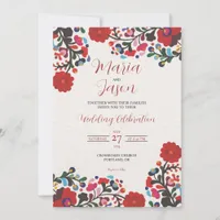 Mexican Floral Colorful Botanical Flowers Wedding Invitation