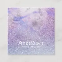 *~* Magenta Watercolor Floral Glitter Lavender Square Business Card