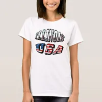 Illinois USA Flag & State Photo Text T-Shirt