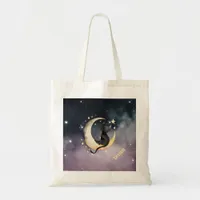 Cute Cartoon Cat on Moon Tote Bag