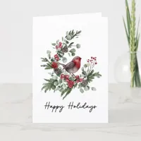 Happy Holidays Red Robin Wreath Holiday Card